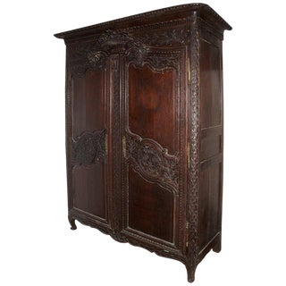 Louis XV Style Oak Armoire With Wood Shelves, 19th Century For Sale