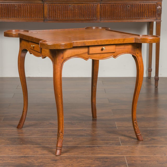 French 1860s Napoleon III Walnut Game Table with Four Drawers and Cabriole Legs For Sale - Image 4 of 12