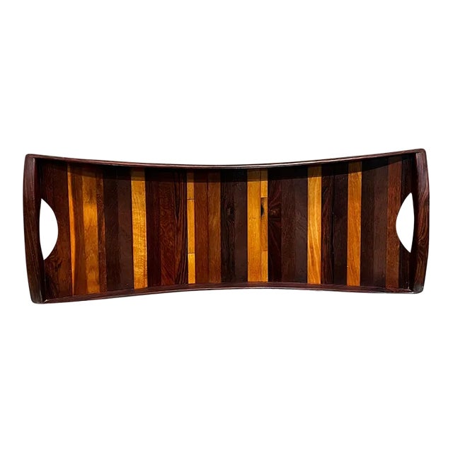 Mid-Century Modern Serving Tray by Don S. Shoemaker, 1980s Exotic Woods For Sale