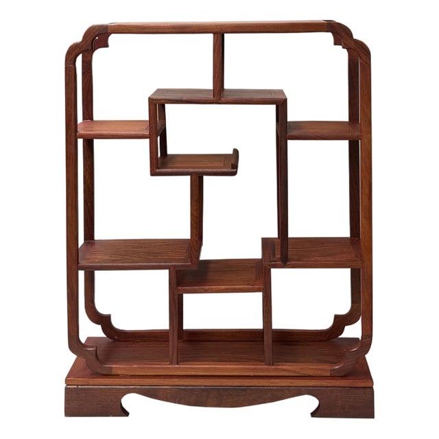 Chinese Brown Rectangular Table Top Layers Curio Display Stand For Sale