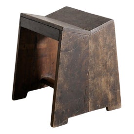 French Mid-Century Wooden Sewing Stool in Teak by Pierre Jeanneret, 1950s For Sale