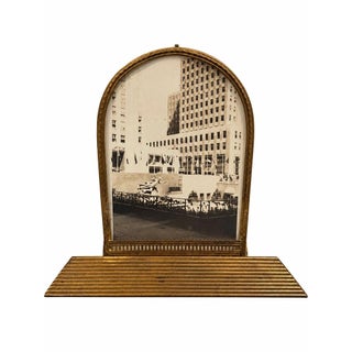 1930s American Art Deco Brass Arched Picture Frame With Rockefeller Center Photograph For Sale