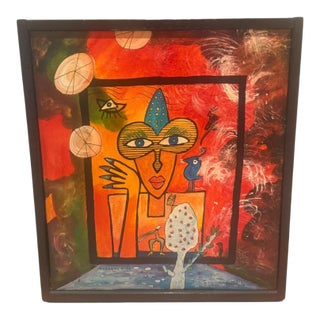 Signed 1996 Zbyszek Kozioł “Madman’s Wife” Outsider Art Mixed Media Painting For Sale