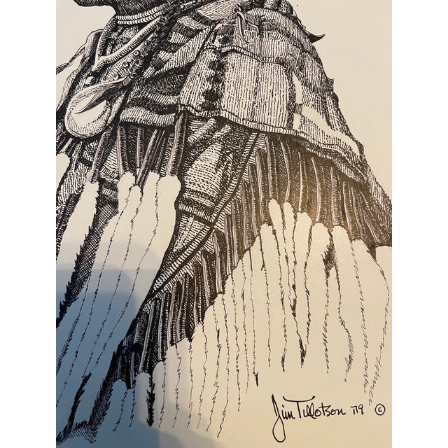 Native American Original Vintage Native American Indian Portrait Pen and Ink Drawing by Jim Tillotson For Sale - Image 3 of 12