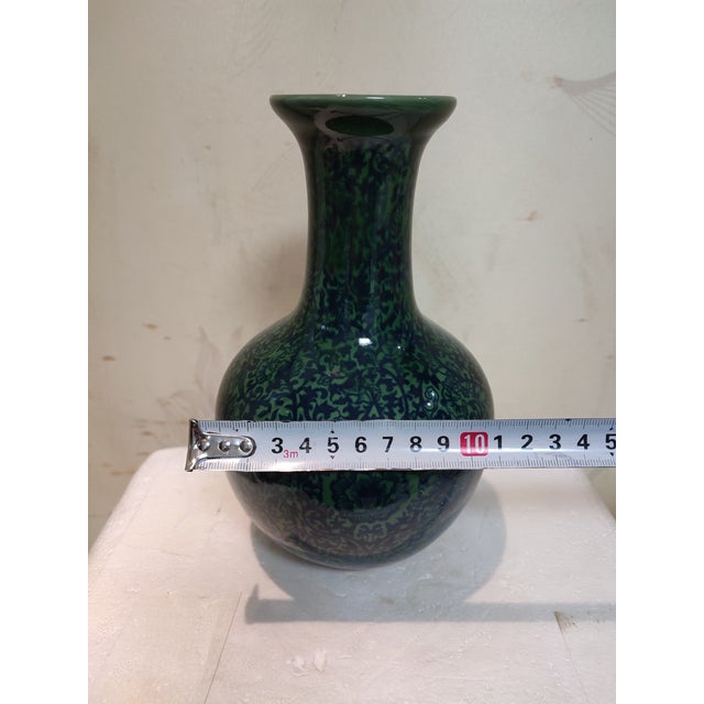 Chinese Ceramic Vase Qianlong Marked Green Glaze Black Painting Porcelain Vase Hand Painted Flowers Pattern For Sale - Image 9 of 11