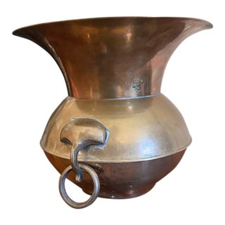 Vintage Solid Brass Vase With Ring Handles For Sale