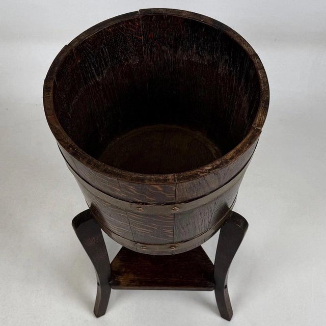 Wood Antique Early 20th Century English Oak Barrel Planter Stand For Sale - Image 7 of 10