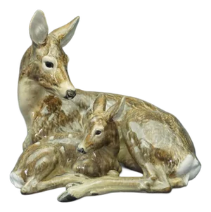 Art Deco Ceramic Sculpture of Maternity Deer with Puppy by Eduard Klablena, Austria, 1890s