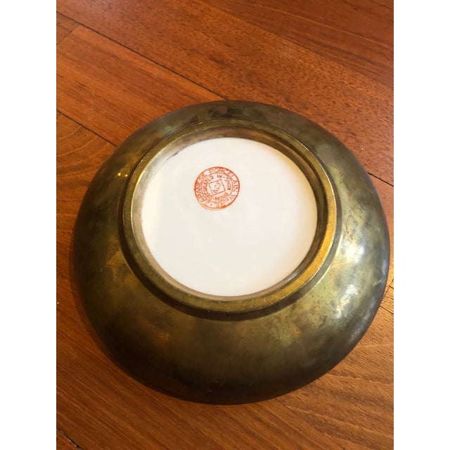 Vintage Japanese Ware Hand Painted Porcelain and Brass Bowl For Sale In Charleston - Image 6 of 7