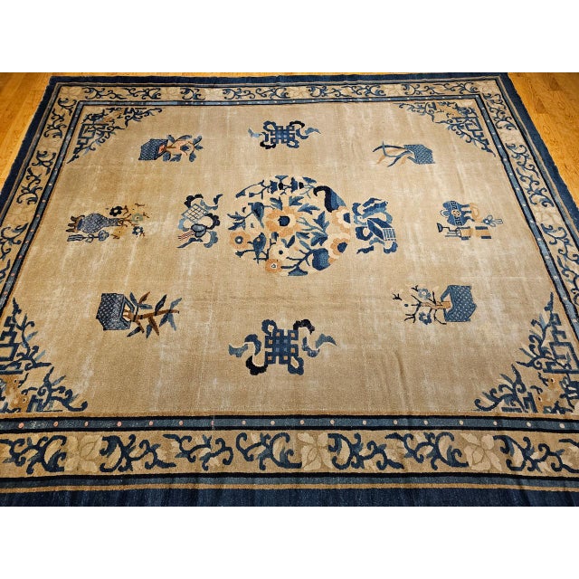 Textile Antique Chinese Peking Rug, Hand-Knotted Wool, Fortune Symbols, 1800s, 10' x 12' For Sale - Image 7 of 18