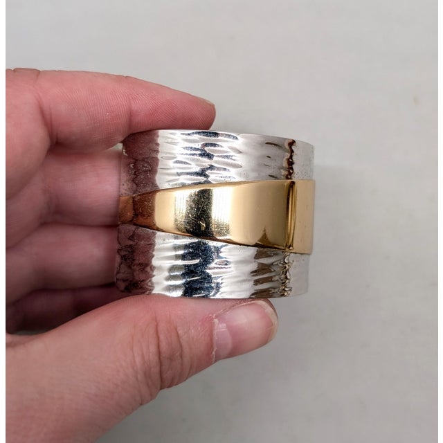 Vintage 1976 Signed Napier Book Piece Rhodium Plate Goldtone Cuff Bracelet For Sale In Philadelphia - Image 6 of 9