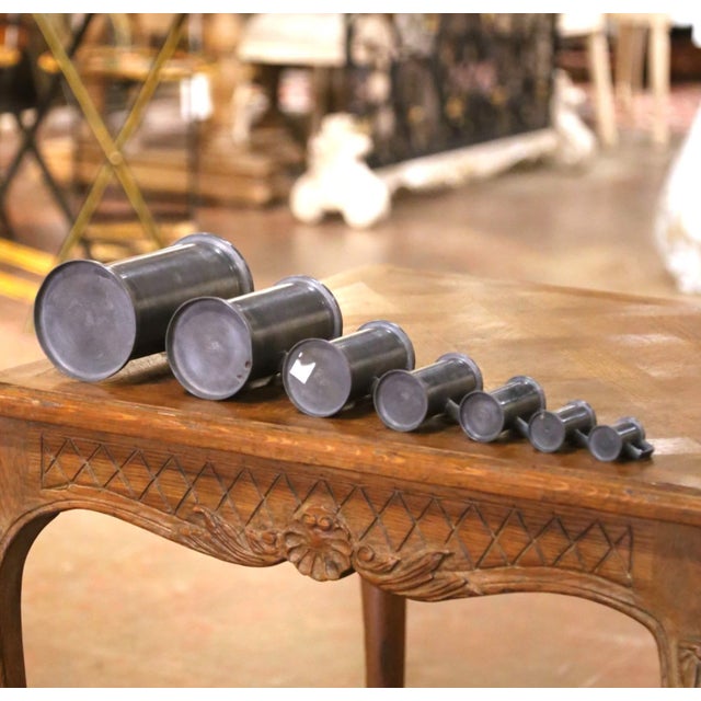 Late 20th Century French Graduated Pewter Measures With Handles, Set of 7 For Sale - Image 10 of 11