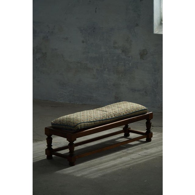 Danish Oak Ottoman with Hand-Embroidered Cushion and Cane Seat, 1940s For Sale - Image 13 of 18