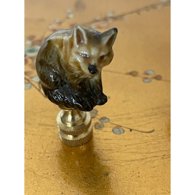 Contemporary 1970s Cute Pair of Wild Animals Racoon & Wolf Figurines Lamp Finials For Sale - Image 3 of 4
