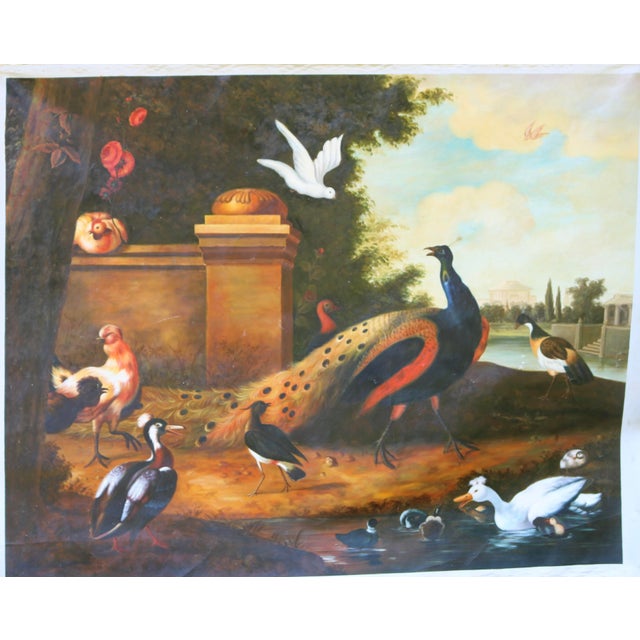 Peacock & Other Birds in Woods Beside the Lake Acrylic Paint on Canvas For Sale