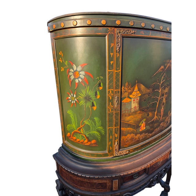 Antique Chinoiserie Curio Cabinet Hutch Vitrine Breakfront Vernis Martin Style For Sale - Image 14 of 18