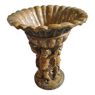 Classical 20.5" Grandmillennial Cherub Urn in Aged Gold Finish For Sale