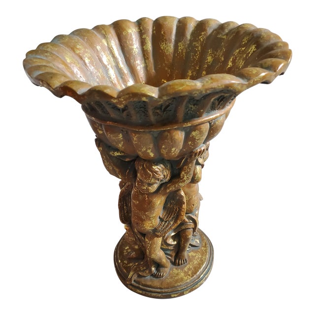 Classical 20.5" Grandmillennial Cherub Urn in Aged Gold Finish For Sale
