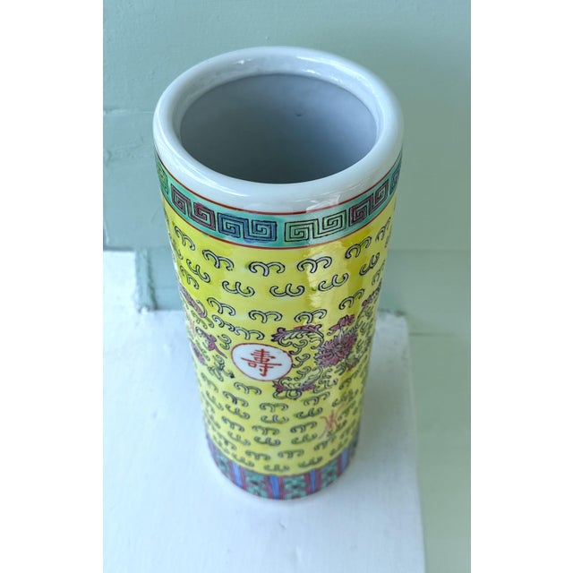 Vintage Chinese Yellow Ceramic Umbrella Stand For Sale - Image 4 of 9