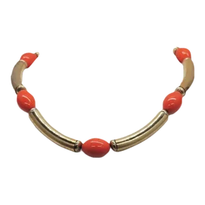 Vintage 1970s Signed Napier Goldtone & Orange Bead Necklace