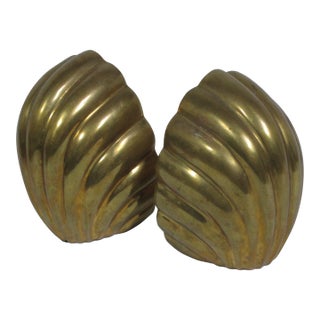 1970s Solid Brass Art Deco Style Shell Bookends- a Pair For Sale