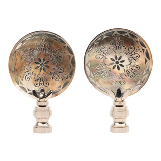 Mother-Of-Pearl Ocean Emblem Lamp Finials - a Pair For Sale