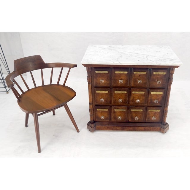 Marble Top Drawers Burl Wood Decorative Cristal Balls Pulls Bachelor Chest MINT For Sale - Image 11 of 17