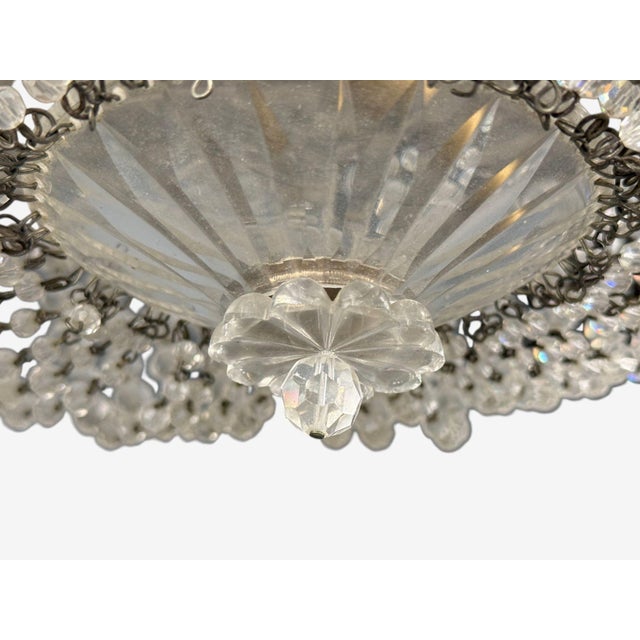Metal Neoclassical, Basket Flush Mount Ceiling Light, Bronze, Crystal, France, 20th C. For Sale - Image 7 of 14