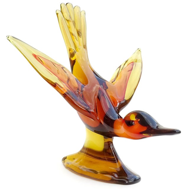 Murano Vintage Seguso Murano Sommerso Orange Red Italian Art Glass Flying Duck Bird Centerpiece Sculpture For Sale - Image 4 of 6