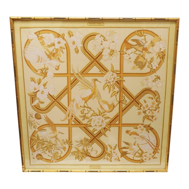 1970s Hermès Framed Silk Scarf “Caraibes” by Christiane Vauzelles For Sale
