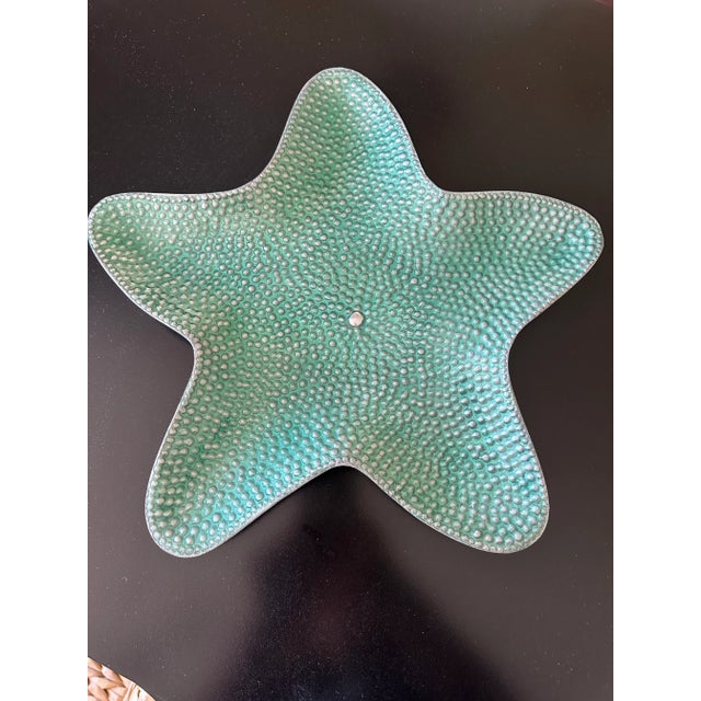 Terrific vintage Mariposa large starfish enameled aluminum serving platter, dating to the 1990’s. Rich deep turquoise/...