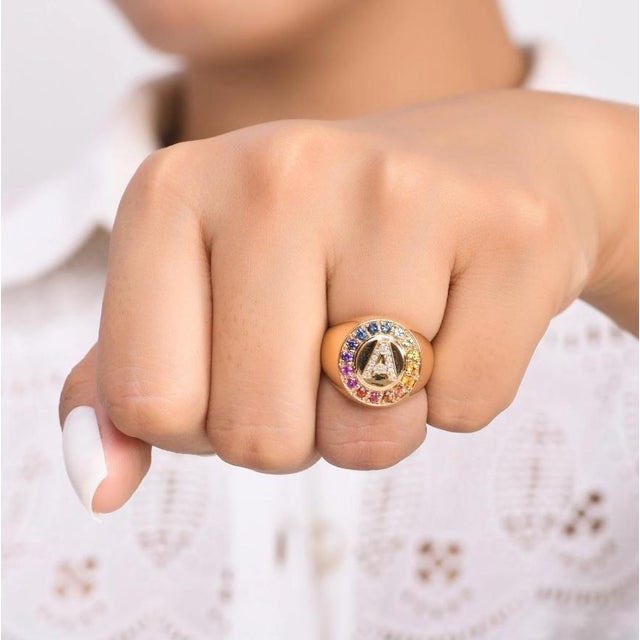 Natural 0.83cts rainbow sapphire & 0.08 cts diamond ring in 18k gold For Sale - Image 18 of 18