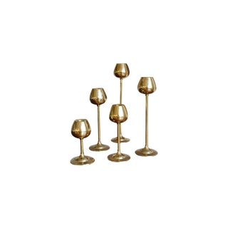 Modernist Brass Candlesticks - Set of 5 For Sale