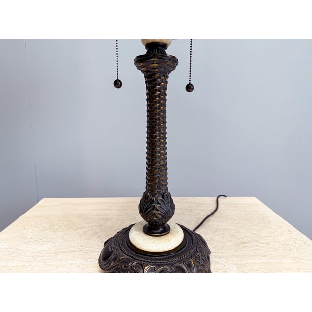 Large Tiffany Style Table Lamp in Stained Glass with Floral Shade For Sale - Image 3 of 13