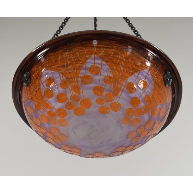 Orange French Art Deco Pendant Light by Le Verre Francais Schneider - 1925 Cameo Chandelier France For Sale - Image 8 of 15