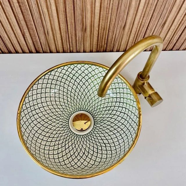Contemporary 14k Gold Ceramic Bathroom Countertop Round Sink, Custom For Sale - Image 3 of 5