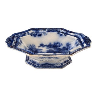 Antique Sobraon Flow Blue Octagonal Footed Bowl For Sale