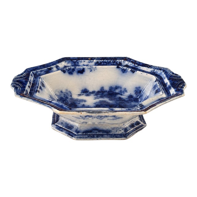 Antique Sobraon Flow Blue Octagonal Footed Bowl For Sale