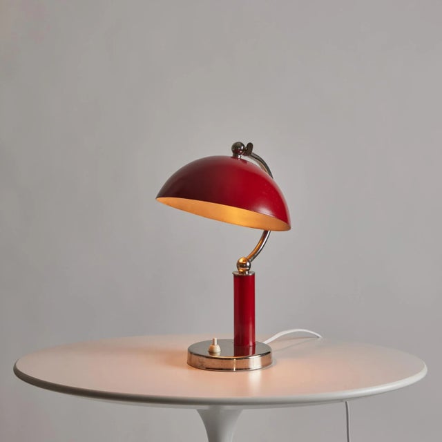 Metal 1940s Boréns Borås Table Lamp in Red Lacquered Metal & Nickel For Sale - Image 7 of 12