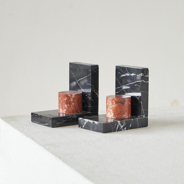 Pair of Art Deco Bookends in Marble, Europe, 1940s. This is a beautiful pair of bookends in a very distinct art deco...