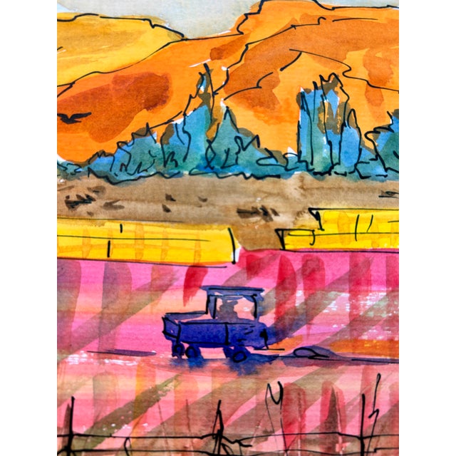 2020s Original Watercolor Painting “Making Hot Pink Hay” For Sale - Image 5 of 5