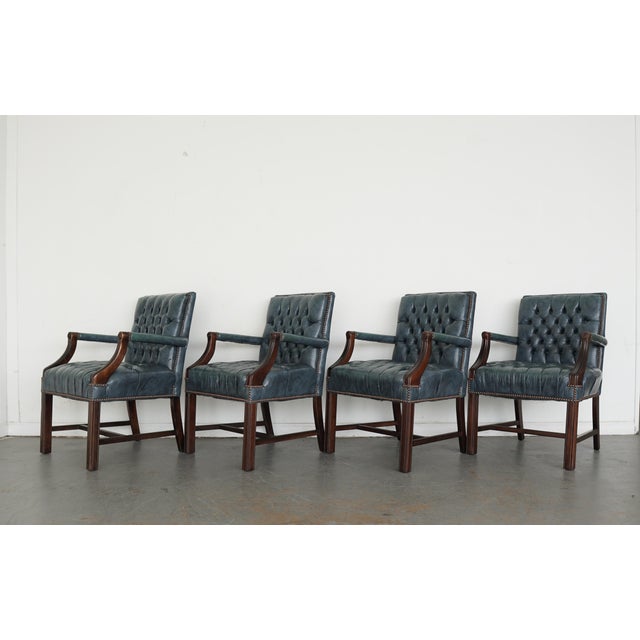 1980s Late 20th Century Attributed to Hickory Leather Co. Capital Arm Chair (Set of 4) For Sale - Image 5 of 11