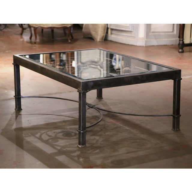 Polished Iron Coffee Table Built With 19th Century Balcony & Beveled Glass Top For Sale - Image 10 of 11