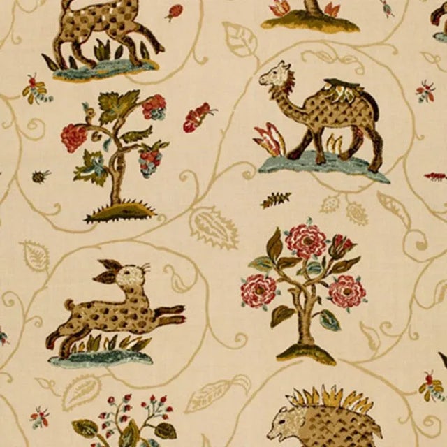 Sample- Schumacher La Menagerie Fabric in Cream For Sale