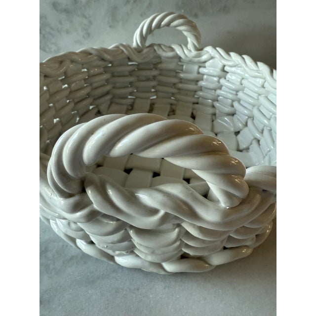 White Vintage Italian White Woven Ceramic Basket For Sale - Image 8 of 11