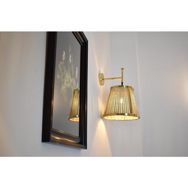 Caeli-W4 Brass and Rattan Sconce, Jas For Sale - Image 10 of 12