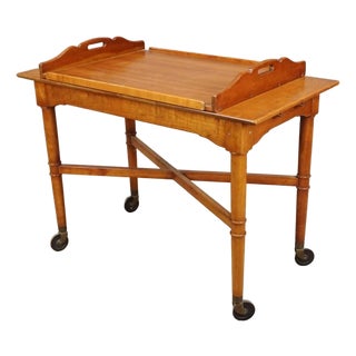 1970s Stickley Wooden Rolling Wooden Bar Cart With Removable Tray For Sale