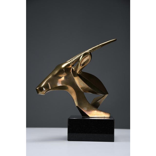 Oryx Bronze Sculpture in Brass & Marble by Tchavdar Iliev, 1990s For Sale - Image 4 of 17