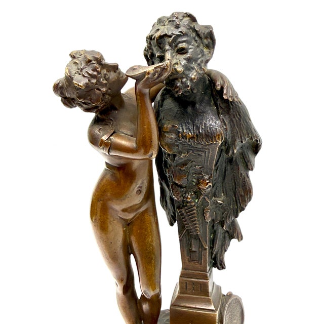 Early 20th Century Neo Classical Grand Tour Bronze of Nymph Giving Pan Water For Sale - Image 9 of 15