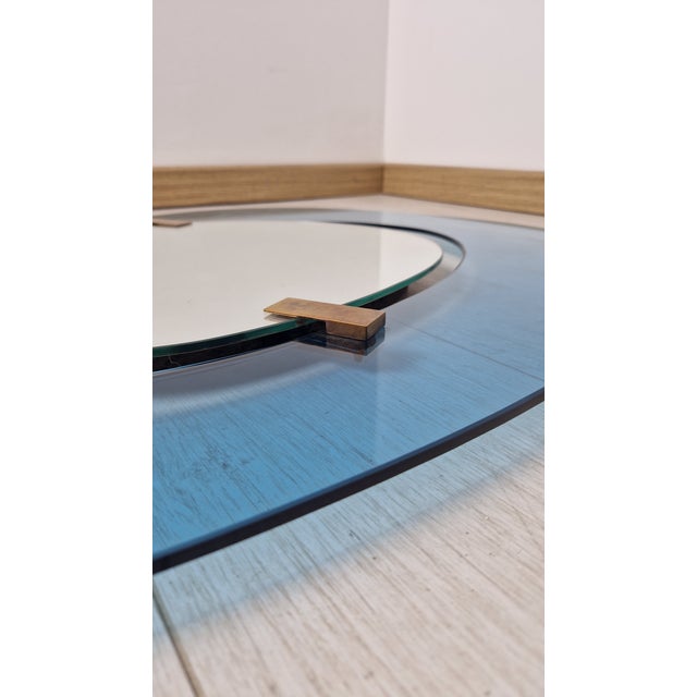 Fontana Arte Mirror with Suspended Blue Glass Frame attributed to Max Ingrand for Fontana Arte, 1950s For Sale - Image 4 of 11